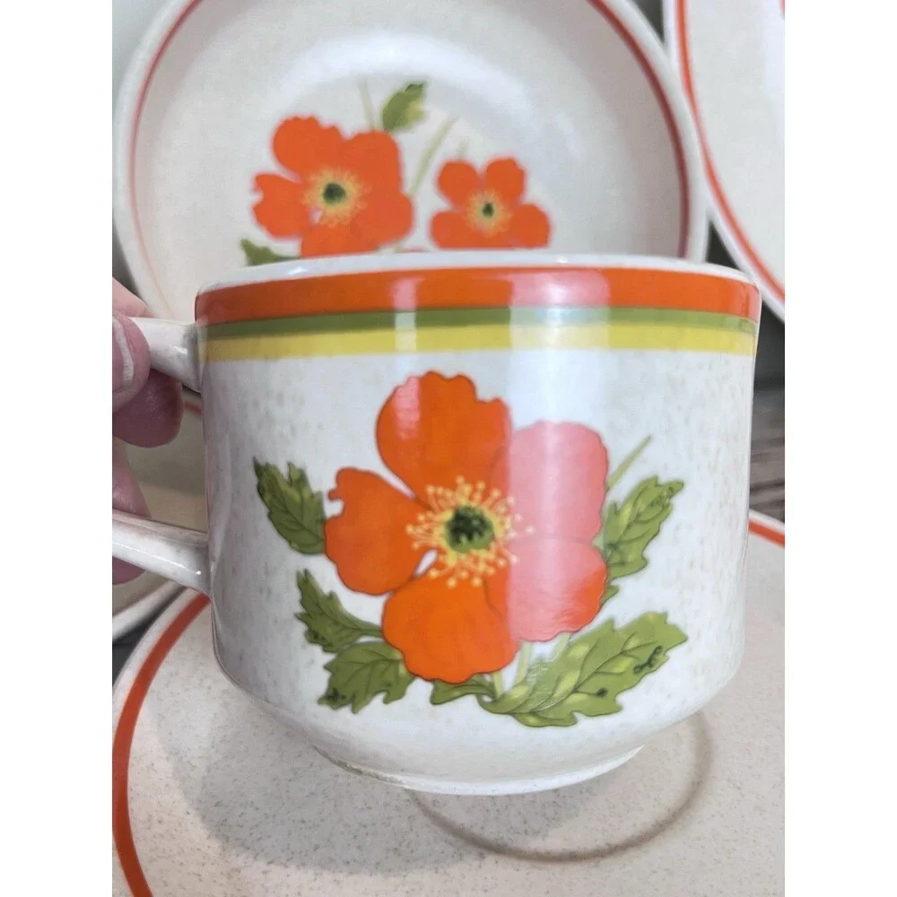 Vintage Lenox Dinnerware “Fire Flower” (Set Of 7) Retro Cottage Home 1970’s